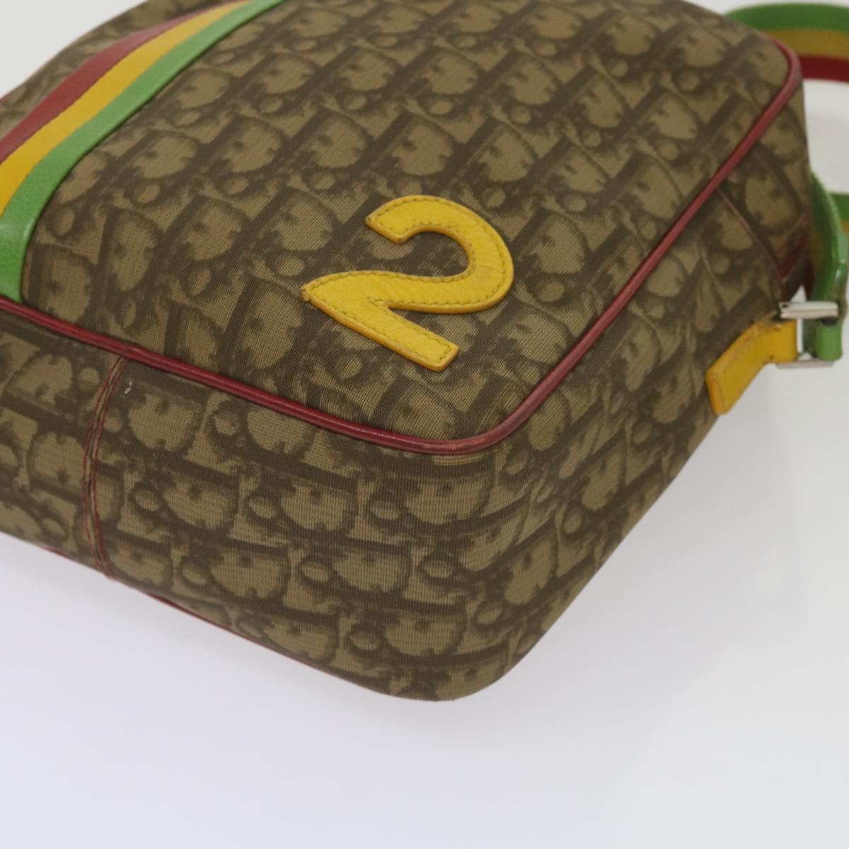 Christian Dior Trotter Canvas Shoulder Bag Rasta Color Beige Auth 68442