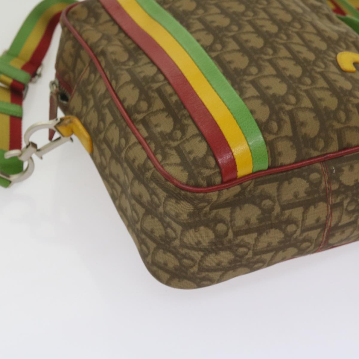 Christian Dior Trotter Canvas Shoulder Bag Rasta Color Beige Auth 68442