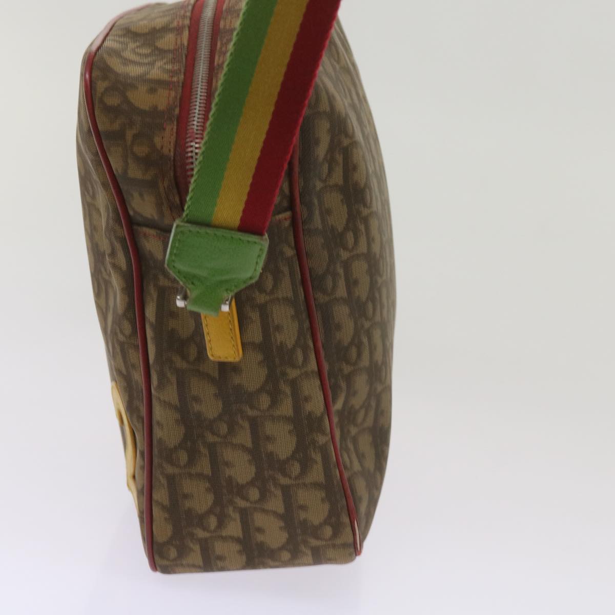 Christian Dior Trotter Canvas Shoulder Bag Rasta Color Beige Auth 68442