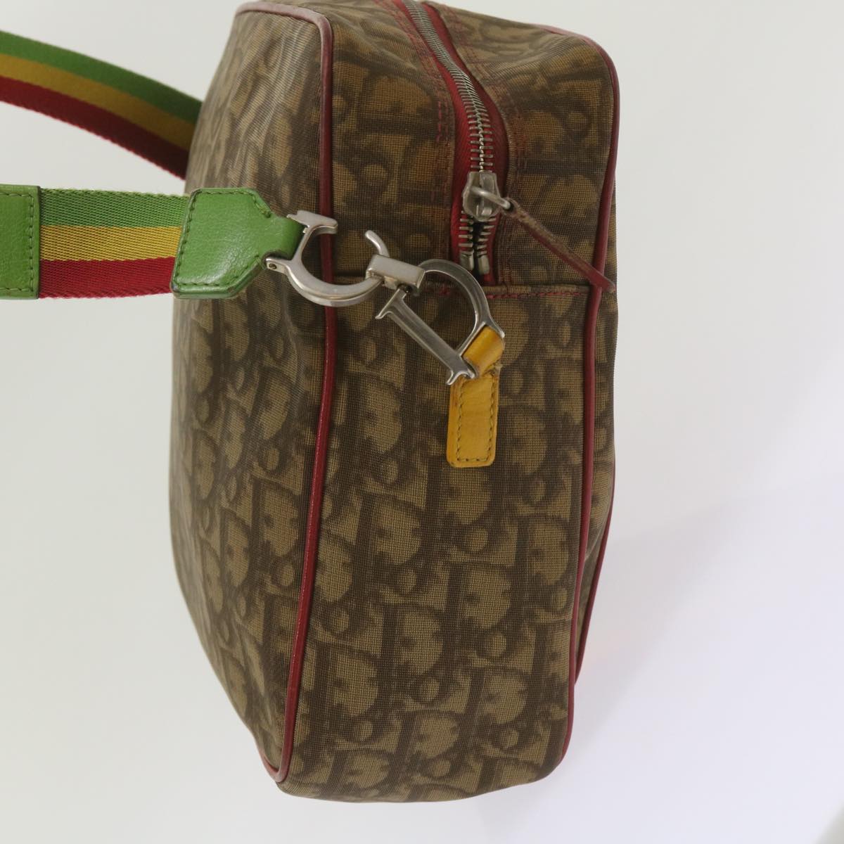 Christian Dior Trotter Canvas Shoulder Bag Rasta Color Beige Auth 68442