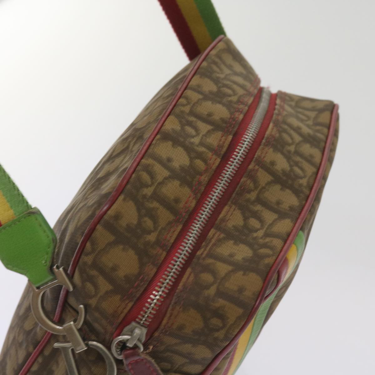 Christian Dior Trotter Canvas Shoulder Bag Rasta Color Beige Auth 68442