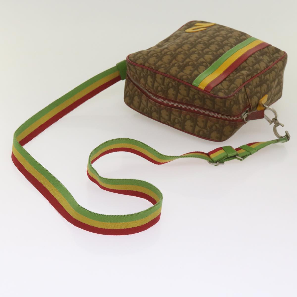 Christian Dior Trotter Canvas Shoulder Bag Rasta Color Beige Auth 68442