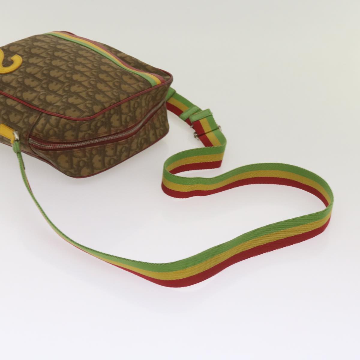 Christian Dior Trotter Canvas Shoulder Bag Rasta Color Beige Auth 68442