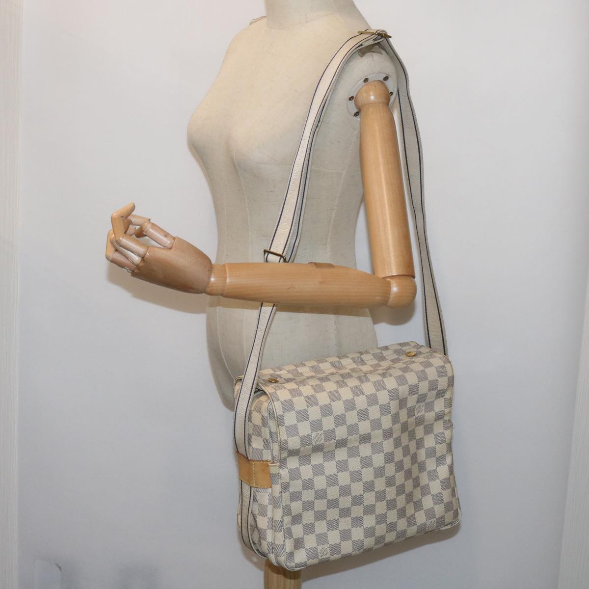 LOUIS VUITTON Damier Azur Naviglio Shoulder Bag N51189 LV Auth 68445