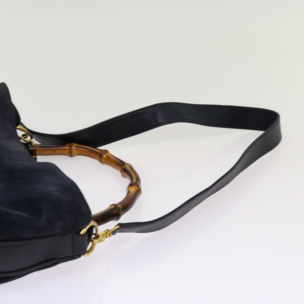 GUCCI Bamboo Shoulder Bag Suede 2way Navy 001 1014 1577 Auth 68467