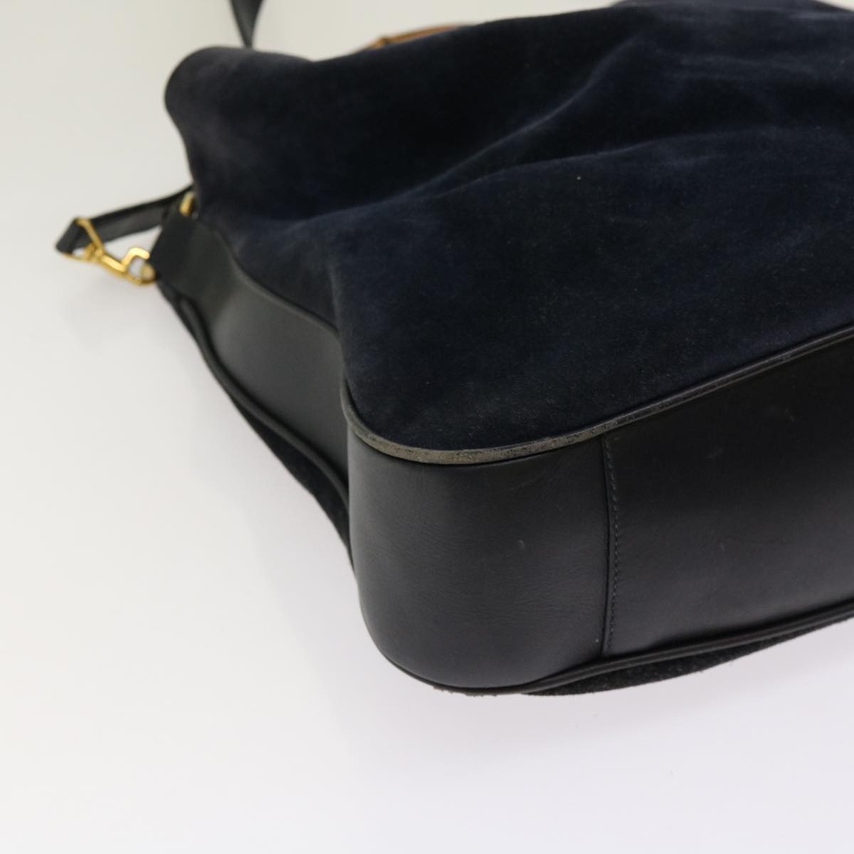 GUCCI Bamboo Shoulder Bag Suede 2way Navy 001 1014 1577 Auth 68467