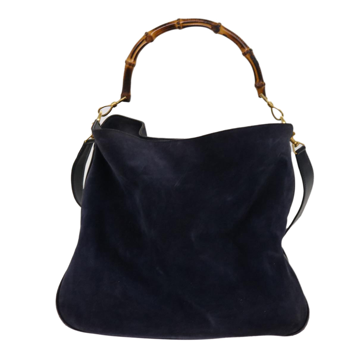 GUCCI Bamboo Shoulder Bag Suede 2way Navy 001 1014 1577 Auth 68467