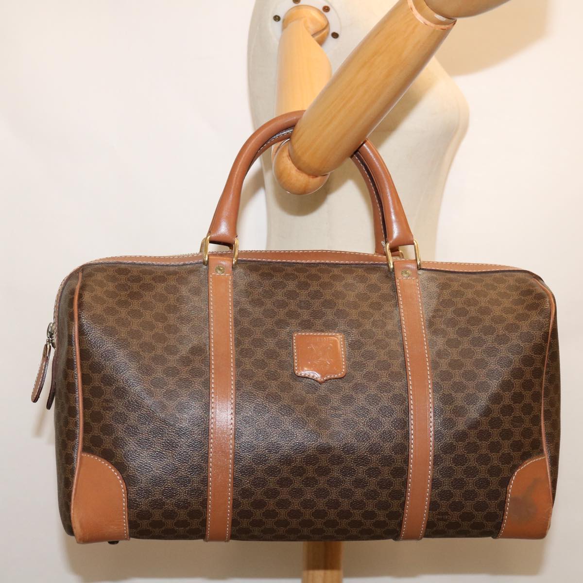 CELINE Macadam Canvas Boston Bag PVC Brown Auth 68475