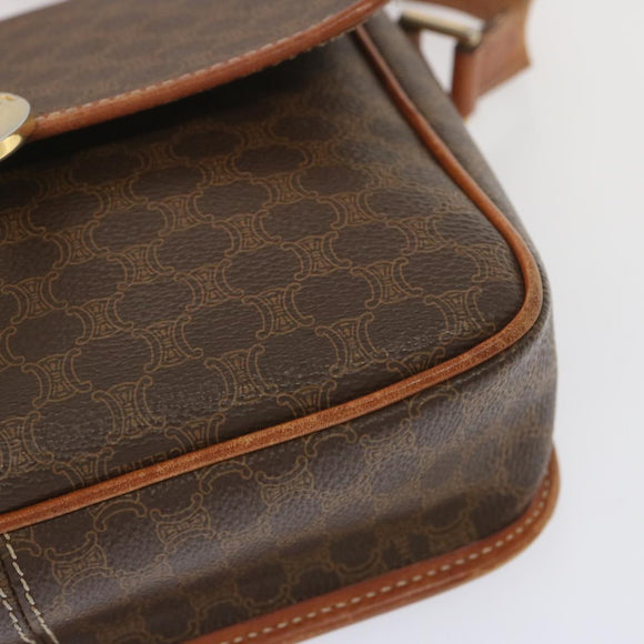 CELINE Macadam Canvas Umhängetasche PVC Leder Braun Auth 68506