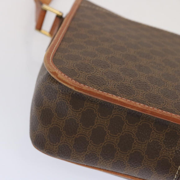 CELINE Macadam Canvas Shoulder Bag PVC Leather Brown Auth 68506