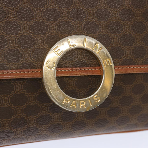 CELINE Macadam Canvas Umhängetasche PVC Leder Braun Auth 68506