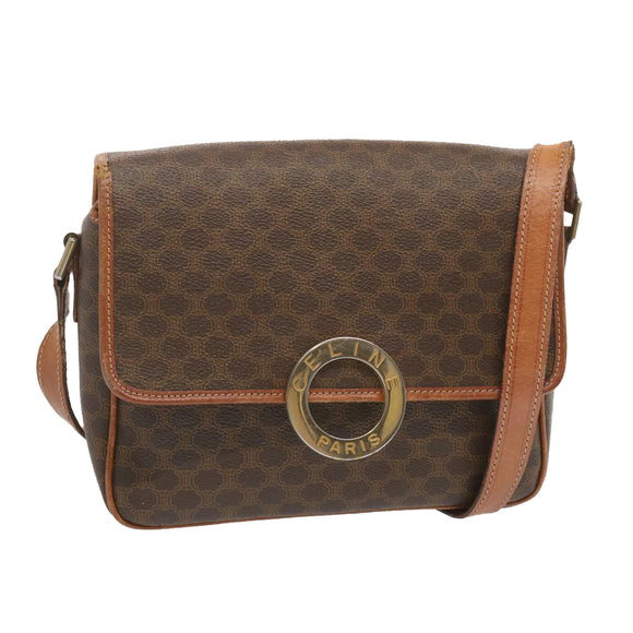 CELINE Macadam Canvas Shoulder Bag PVC Leather Brown Auth 68506