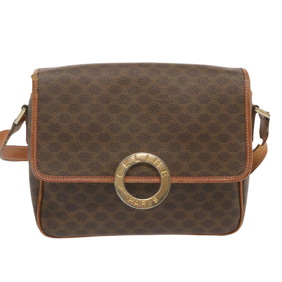 CELINE Macadam Canvas Shoulder Bag PVC Leather Brown Auth 68506
