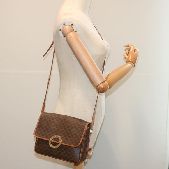 CELINE Macadam Canvas Shoulder Bag PVC Leather Brown Auth 68506