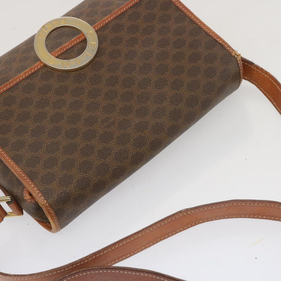 CELINE Macadam Canvas Shoulder Bag PVC Leather Brown Auth 68506