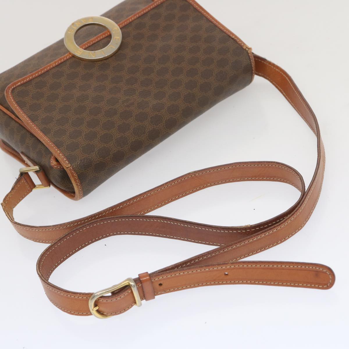 CELINE Macadam Canvas Shoulder Bag PVC Leather Brown Auth 68506