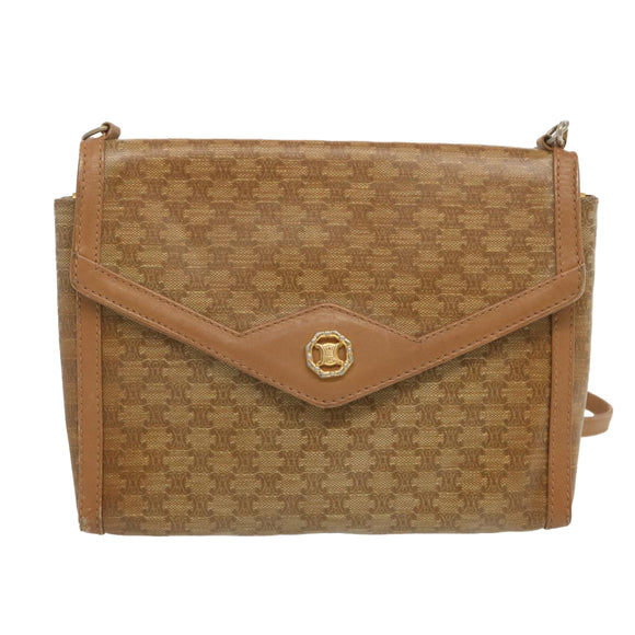 CELINE Macadam Canvas Shoulder Bag Beige Auth 68507