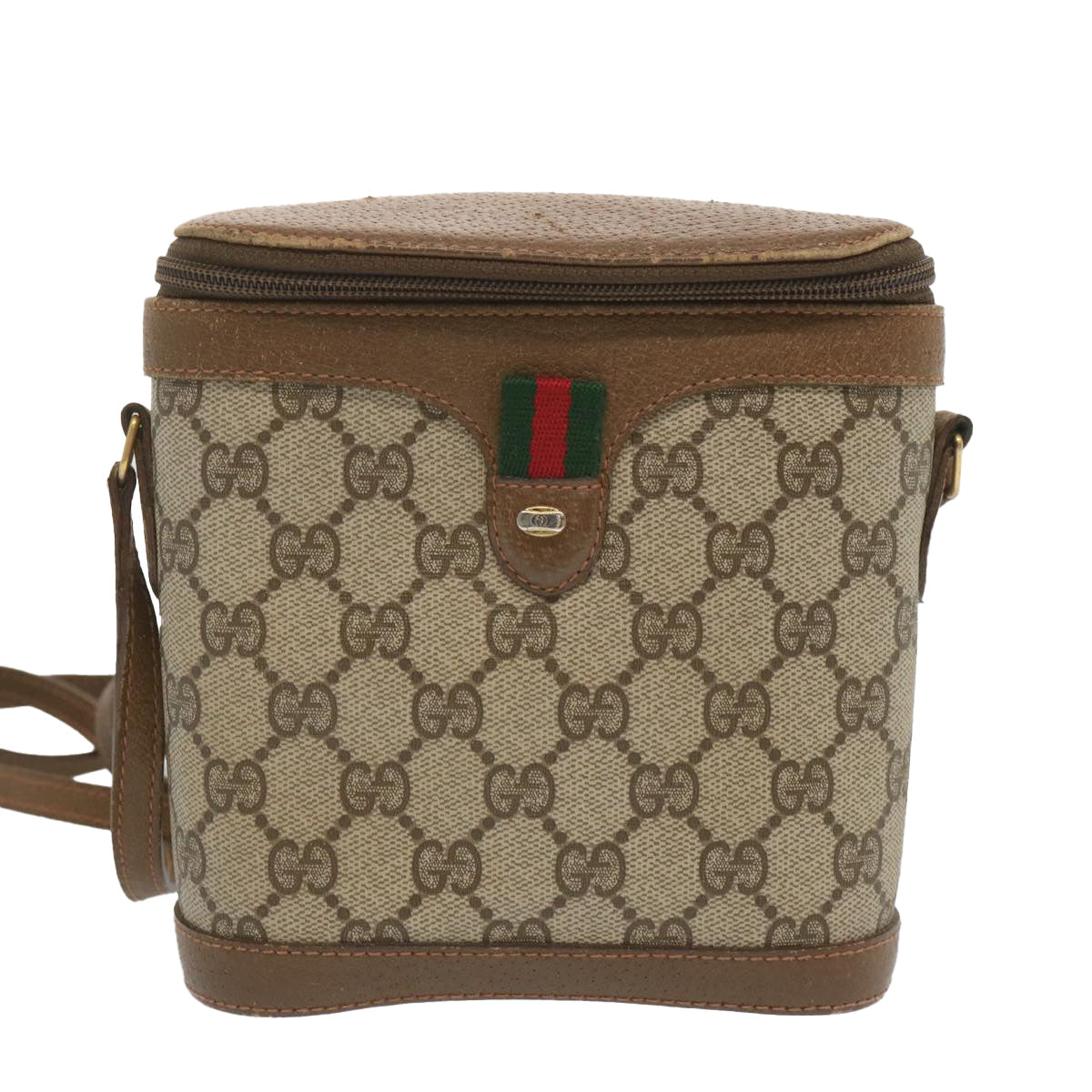 GUCCI GG Supreme Web Sherry Line Shoulder Bag Beige Green 904 02 070 Auth 68519