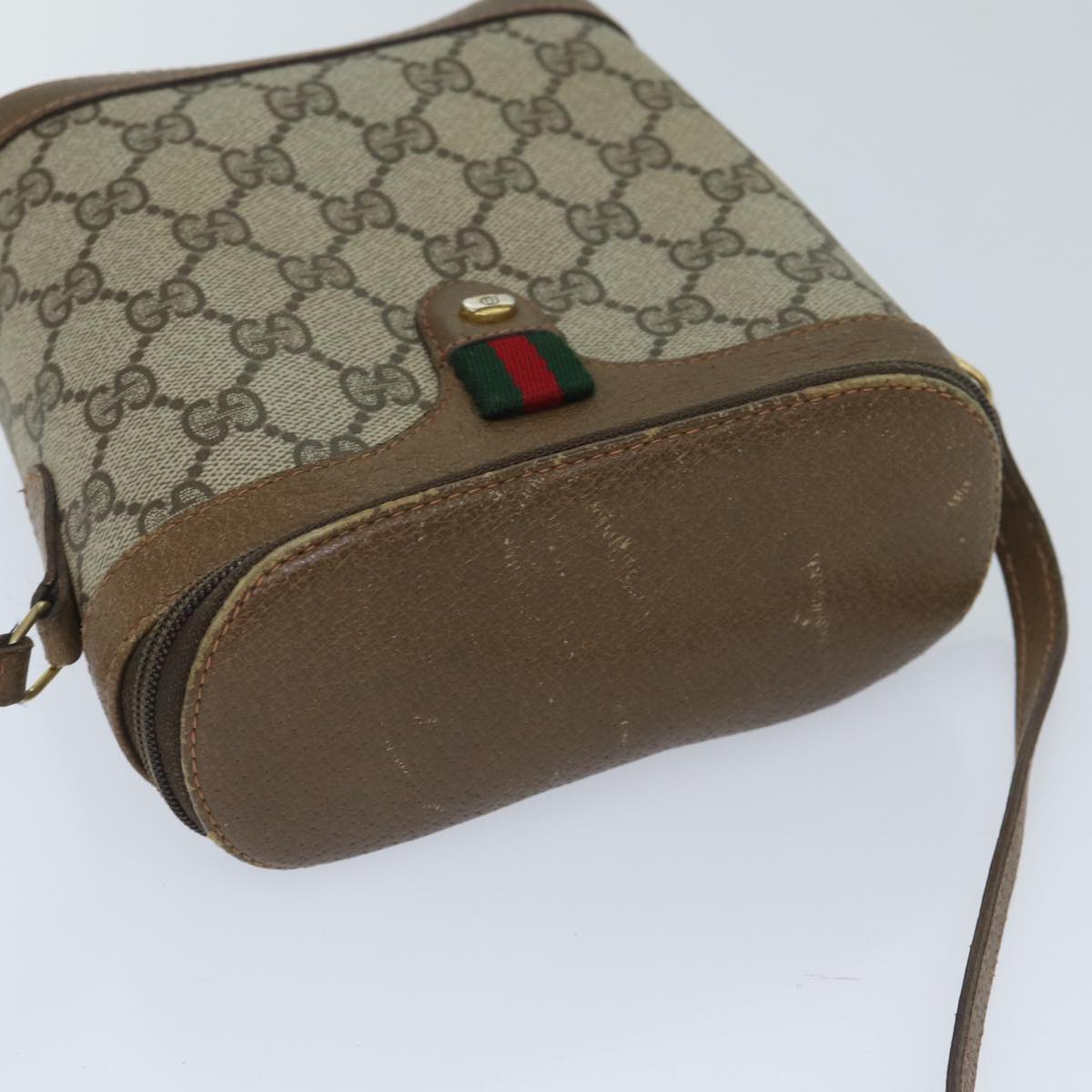 GUCCI GG Supreme Web Sherry Line Shoulder Bag Beige Green 904 02 070 Auth 68519