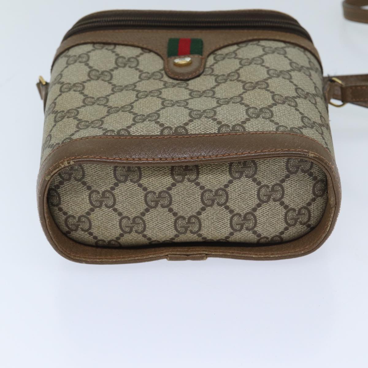 GUCCI GG Supreme Web Sherry Line Shoulder Bag Beige Green 904 02 070 Auth 68519