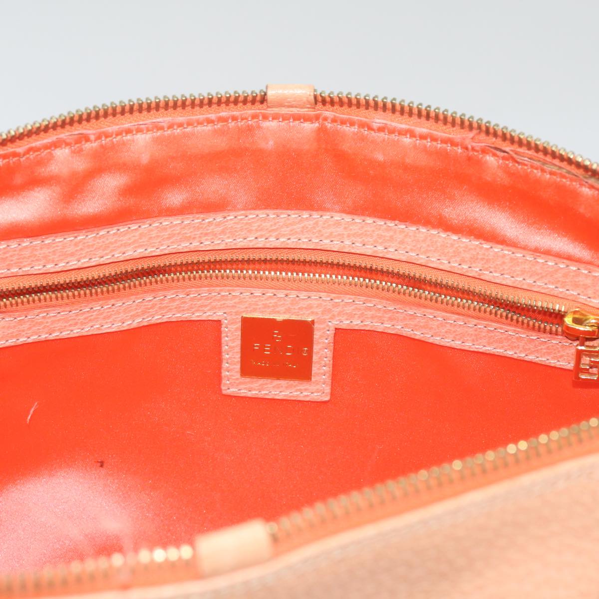 FENDI Hand Bag Leather Orange Auth 68524