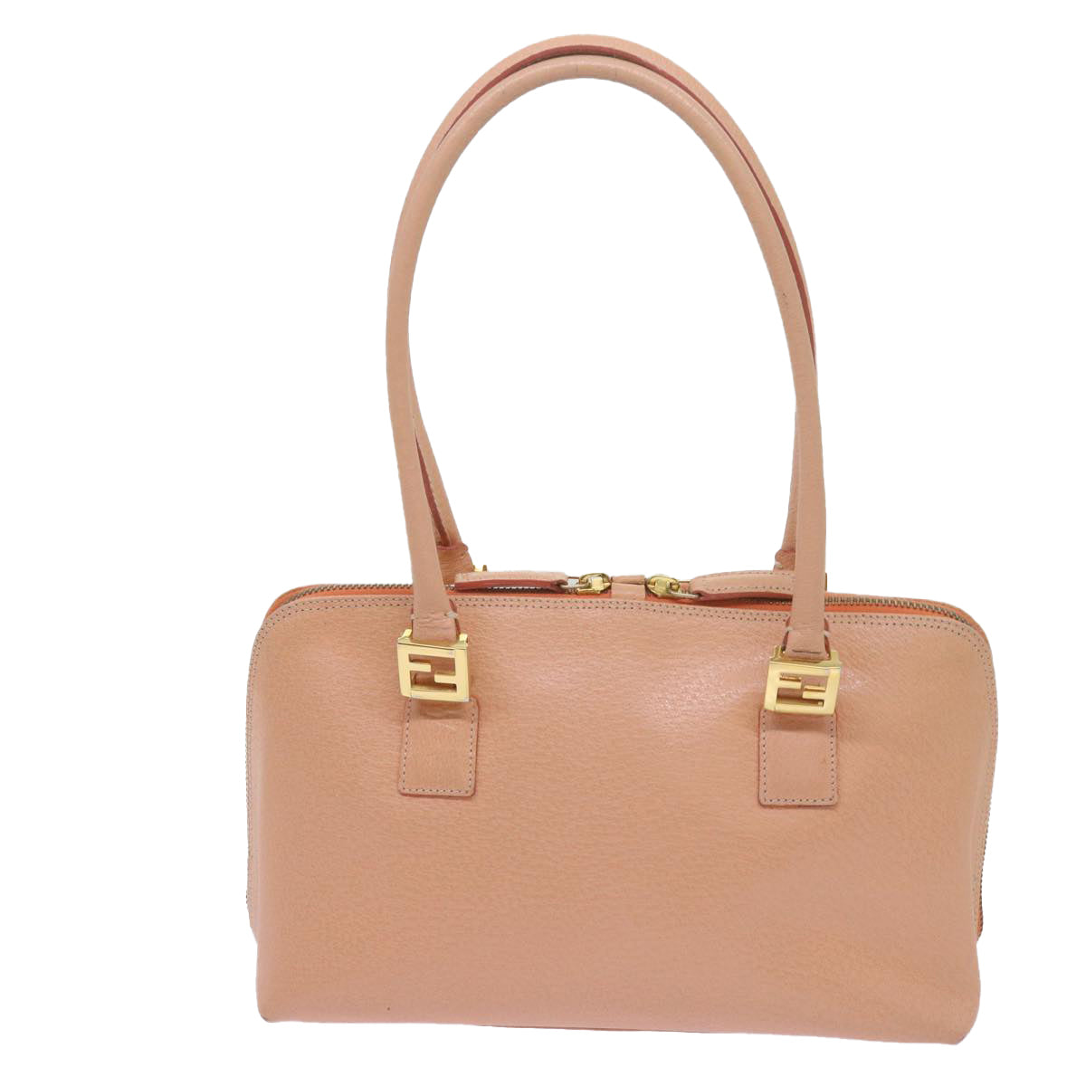 FENDI Hand Bag Leather Orange Auth 68524 - 0