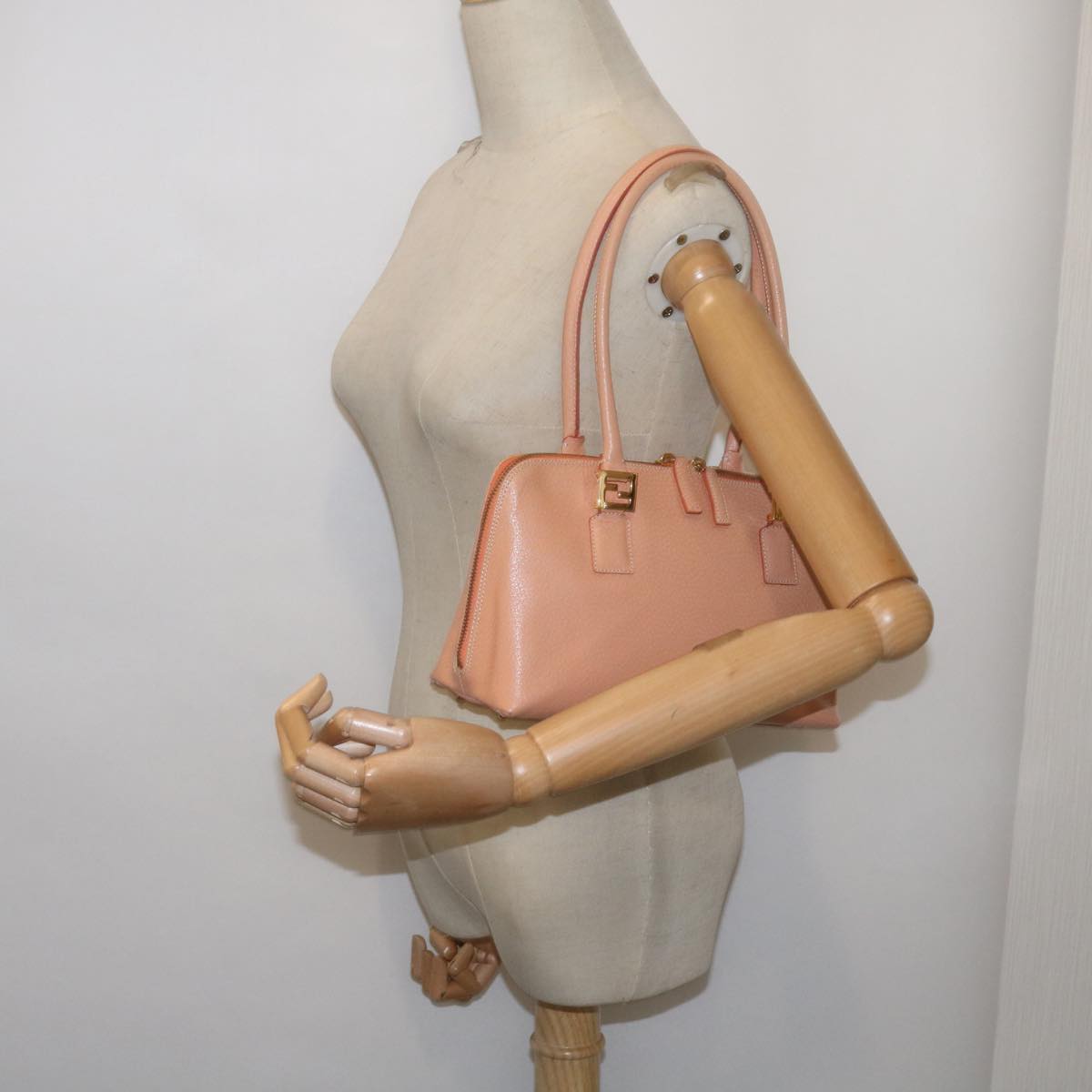 FENDI Hand Bag Leather Orange Auth 68524