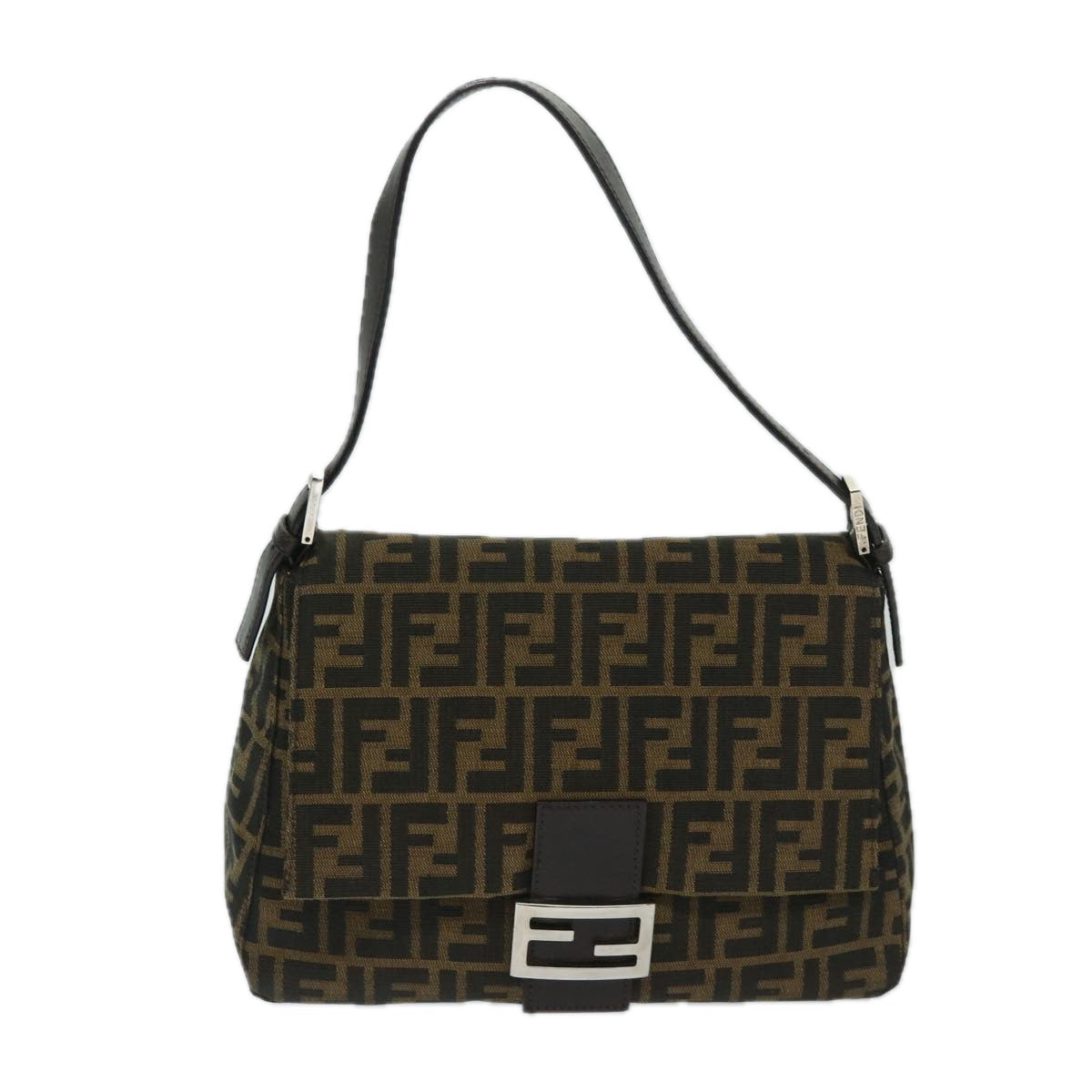 FENDI Zucca Canvas Mamma Baguette Shoulder Bag Black Brown Auth 68576A