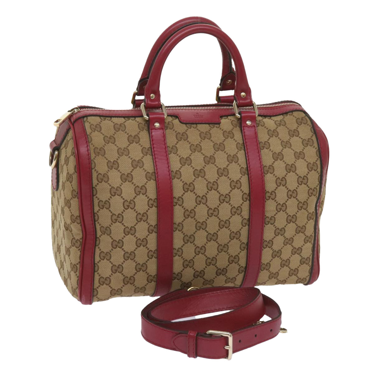 GUCCI GG Canvas Hand Bag 2way Beige Red 247205 Auth 68594