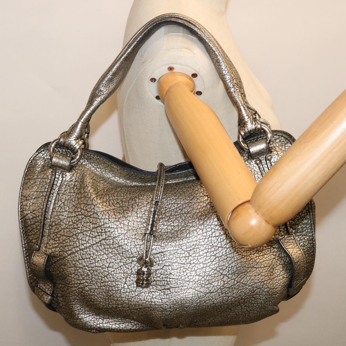 CELINE Hand Bag Leather Gold Auth 68608