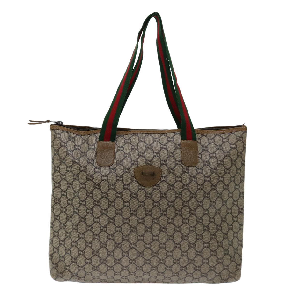 GUCCI GG Plus Supreme Web Sherry Line Tote Bag PVC Red Beige Green Auth 68631