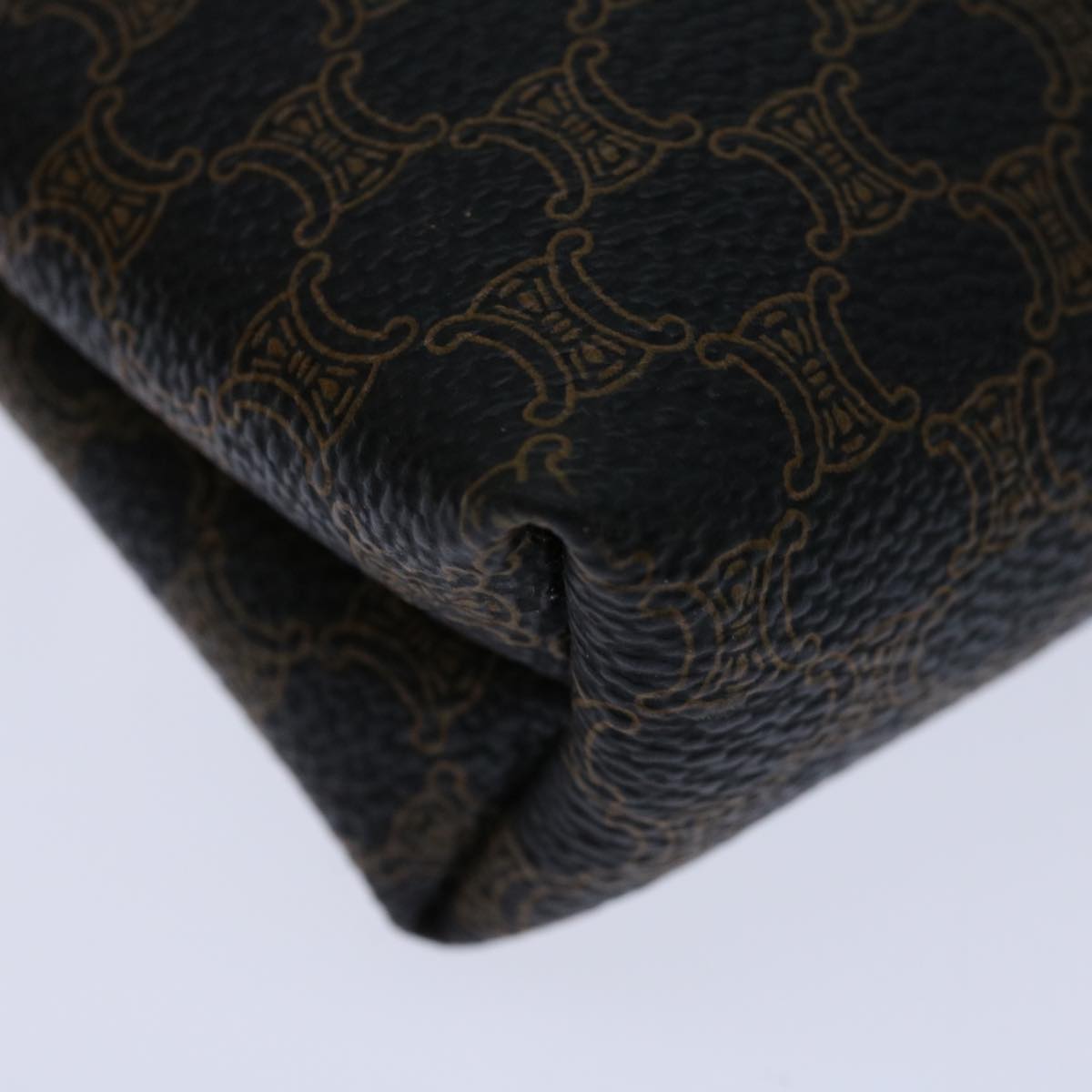 CELINE Macadam Canvas Cosmetic Pouch PVC Leather Black Auth 68652