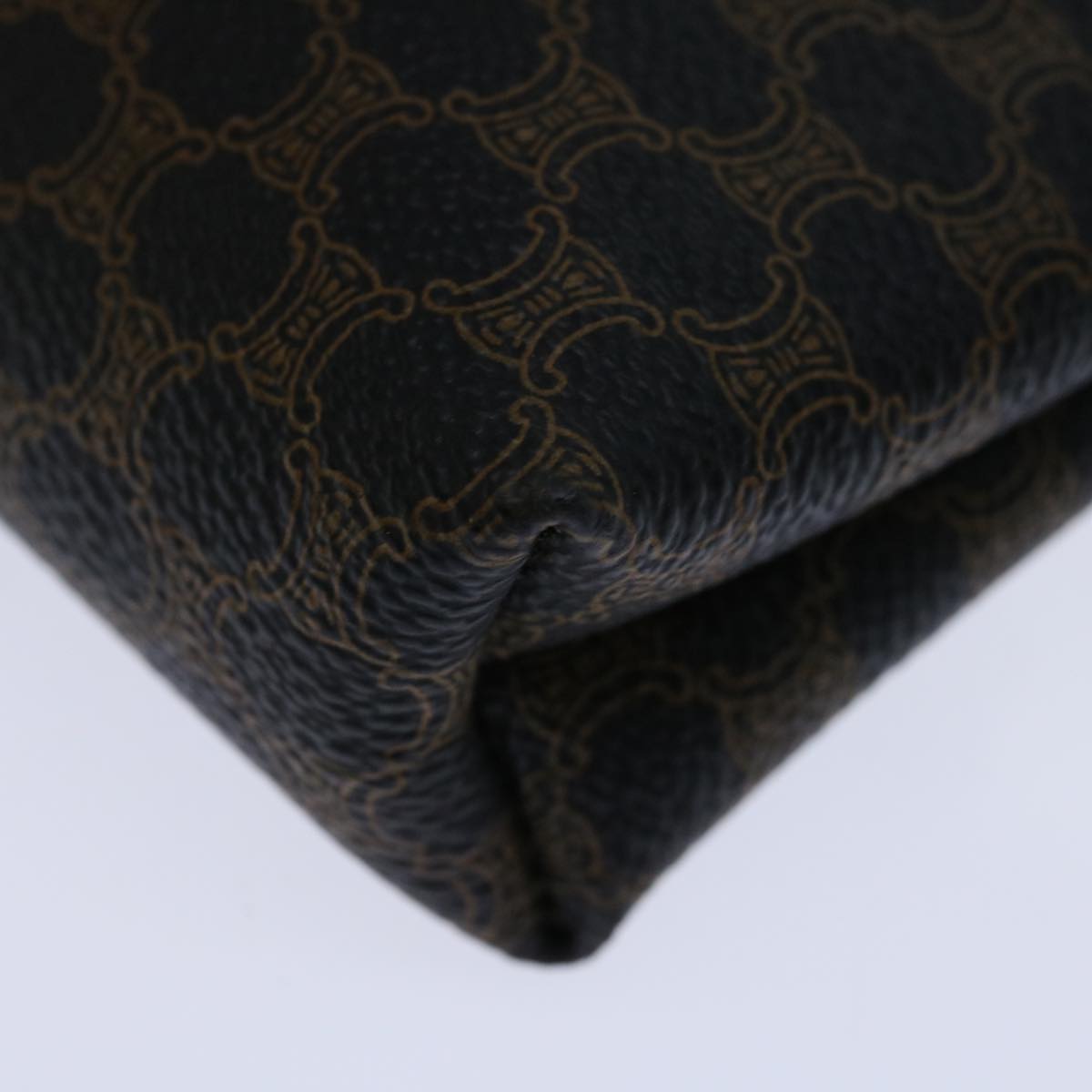 CELINE Macadam Canvas Cosmetic Pouch PVC Leather Black Auth 68652