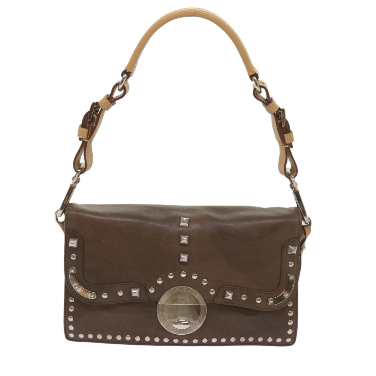 PRADA Shoulder Bag Leather Brown Auth 68666