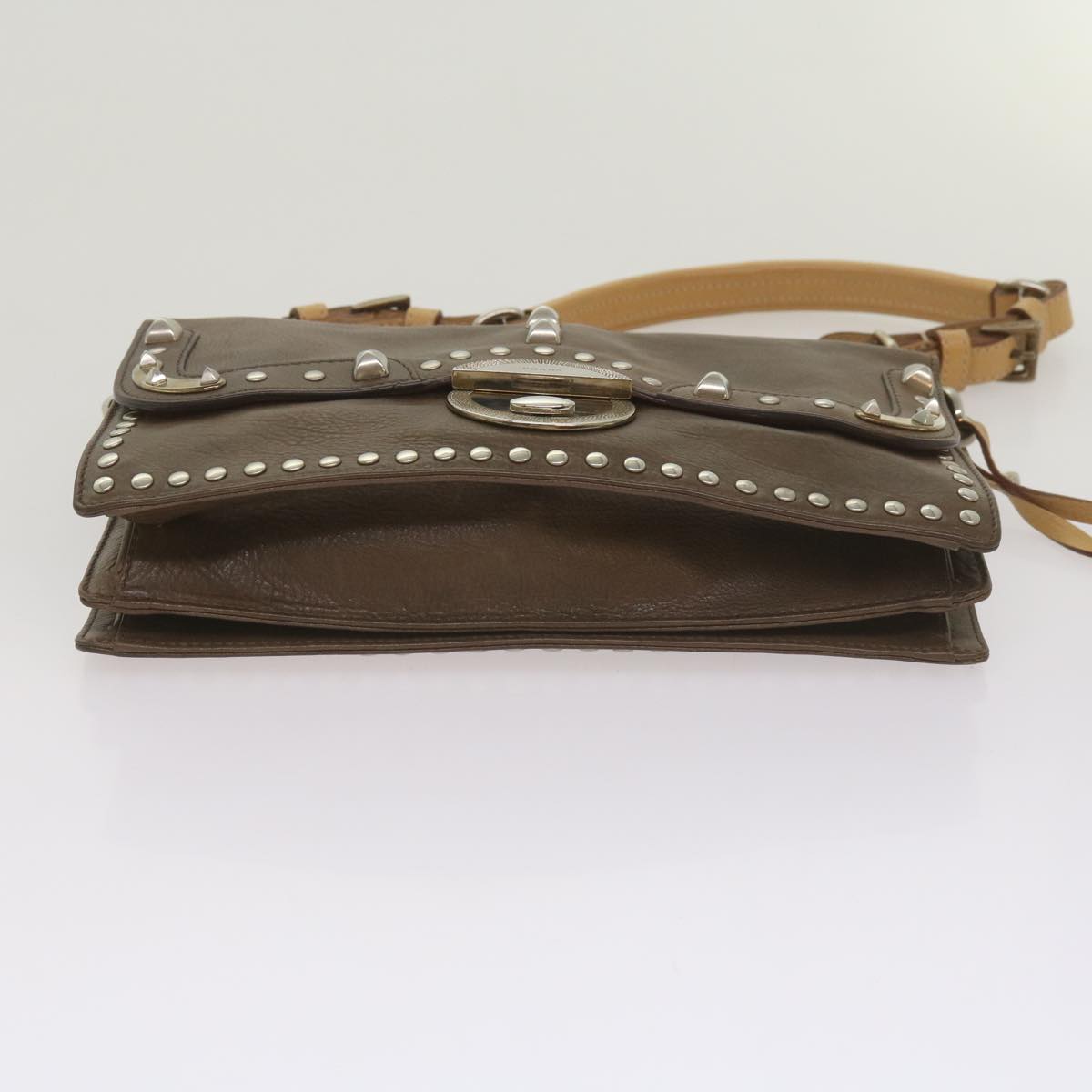 PRADA Shoulder Bag Leather Brown Auth 68666