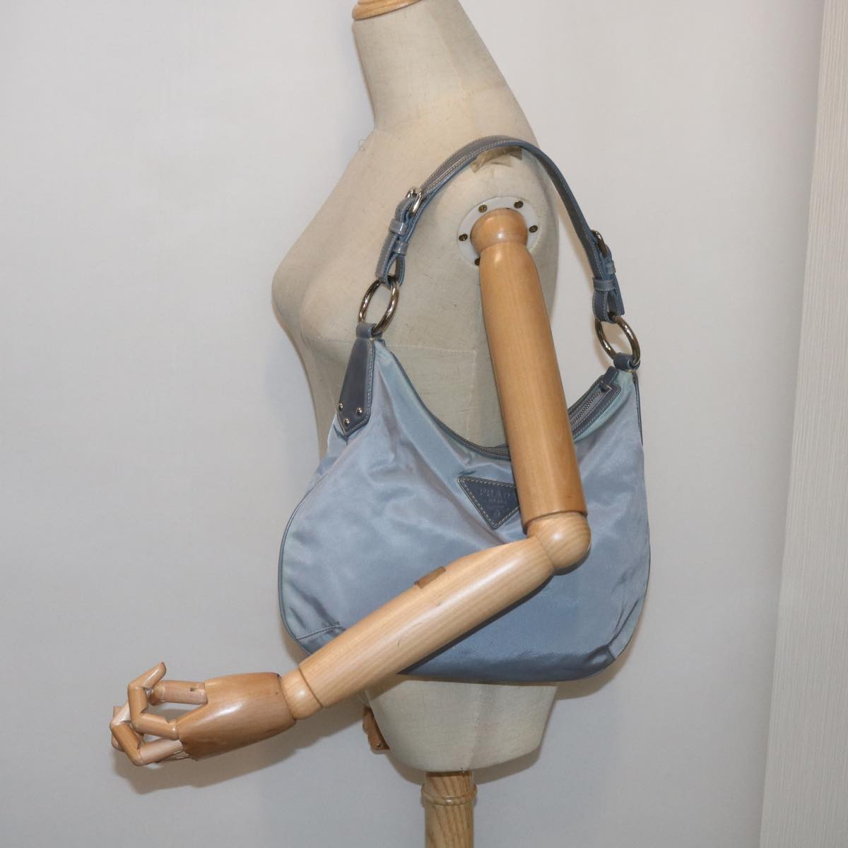 PRADA Shoulder Bag Nylon Light Blue Auth 68673