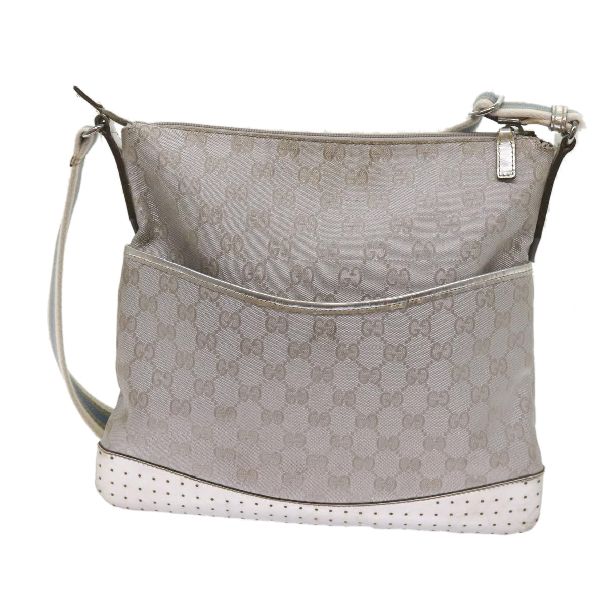 GUCCI GG implementation Sherry Line Shoulder Bag Silver Gray 145857 Auth 68676