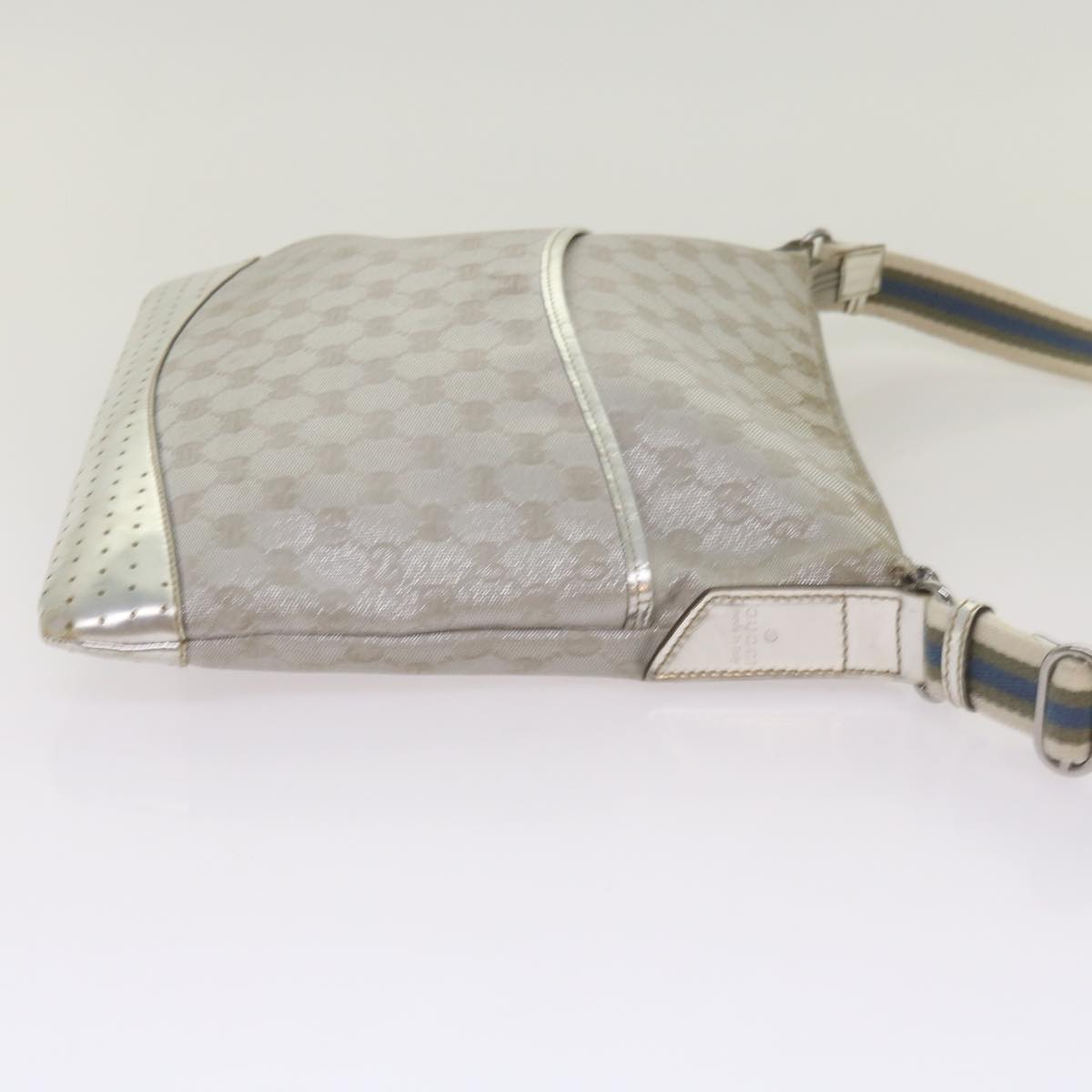 GUCCI GG implementation Sherry Line Shoulder Bag Silver Gray 145857 Auth 68676