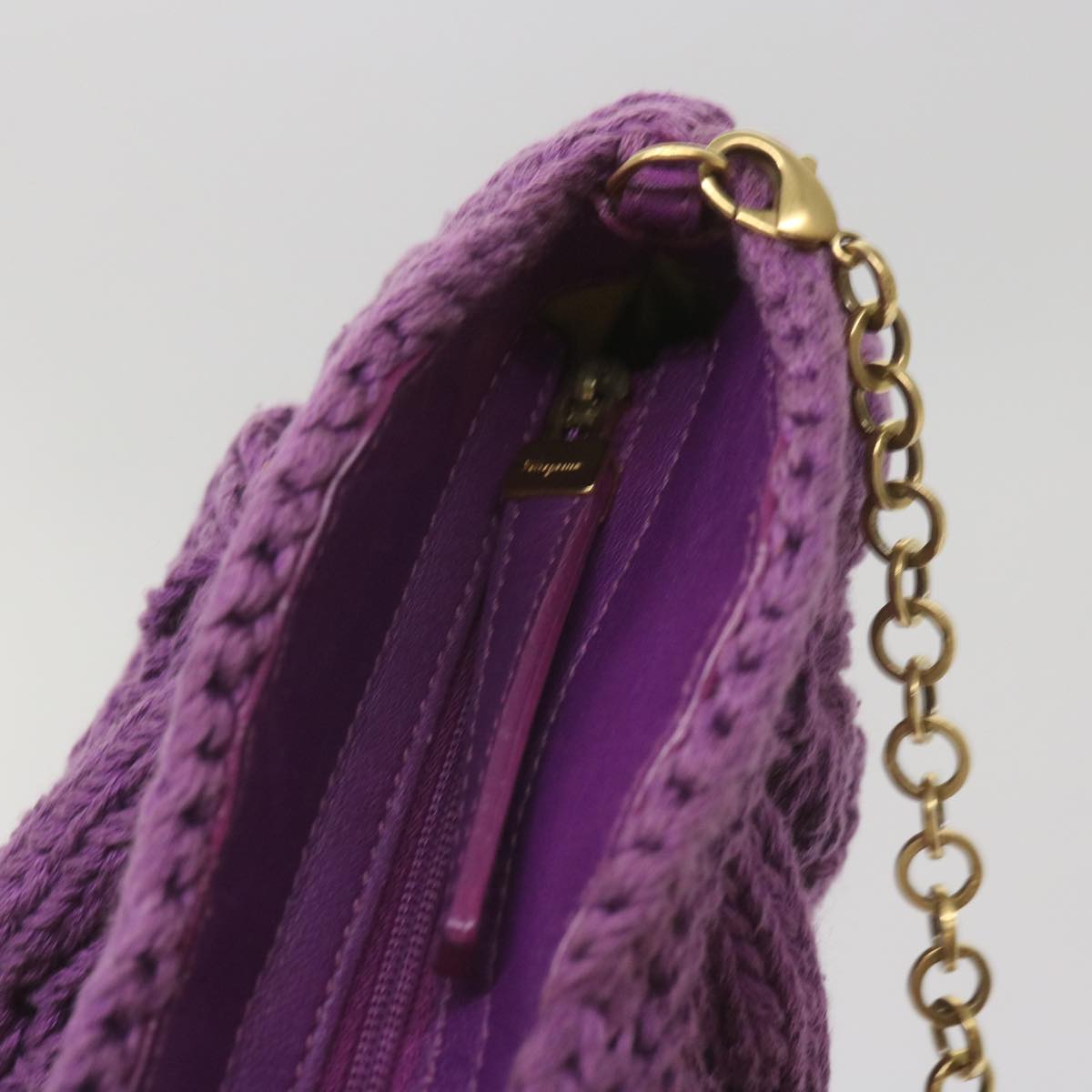 Salvatore Ferragamo Gancini Chain Shoulder Bag Cotton Purple Auth 68677A