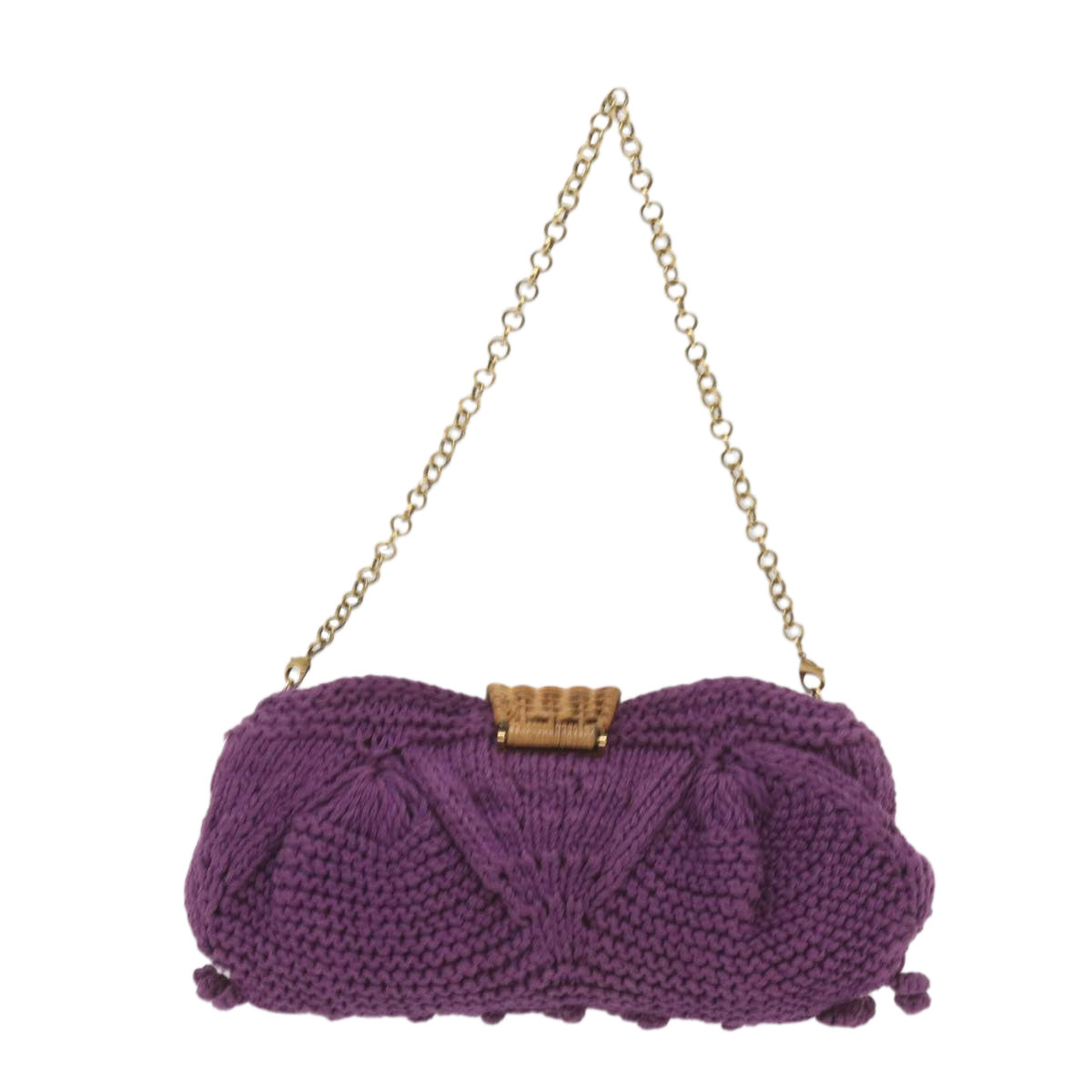 Salvatore Ferragamo Gancini Chain Shoulder Bag Cotton Purple Auth 68677A - 0