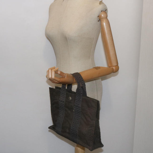 HERMES Her Line PM Tote Bag Canvas Gray Auth 68679