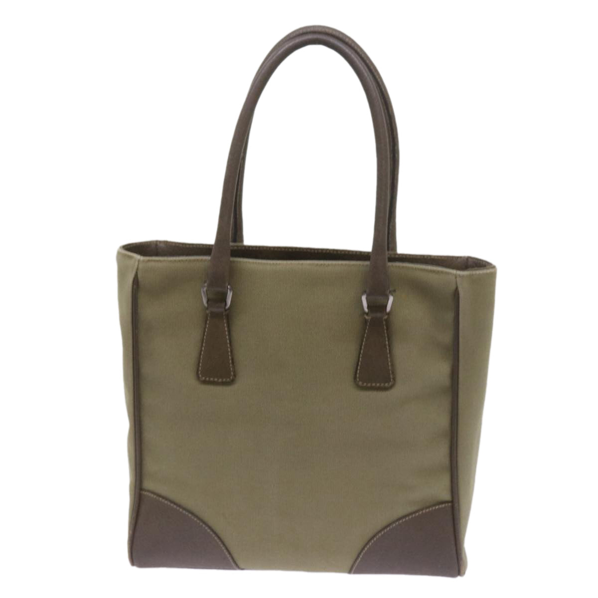 PRADA Hand Bag Canvas Khaki Auth 68681