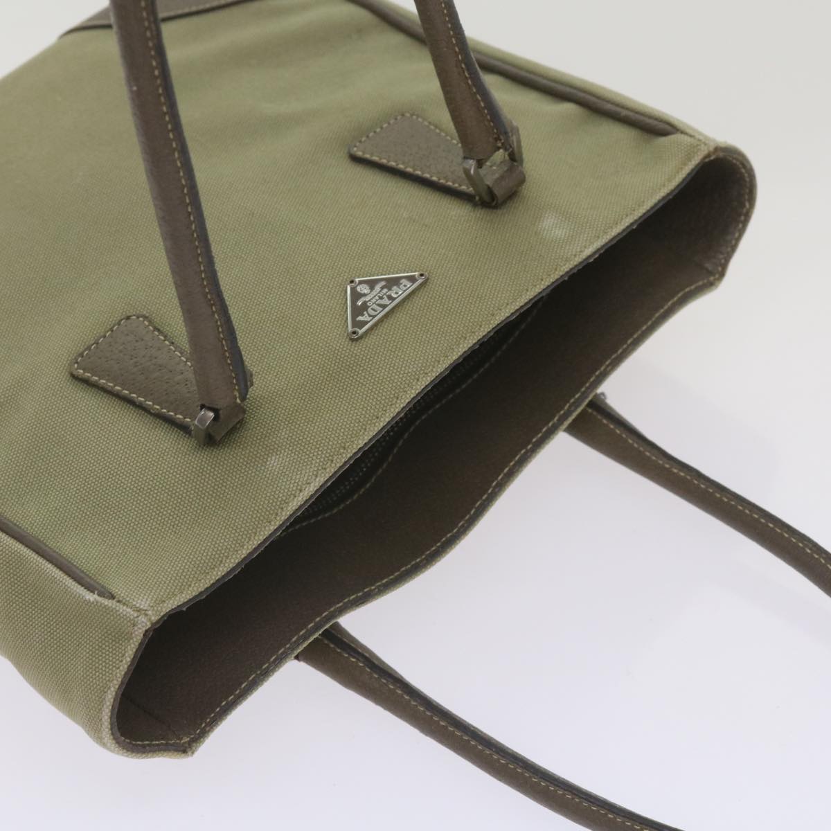 PRADA Hand Bag Canvas Khaki Auth 68681