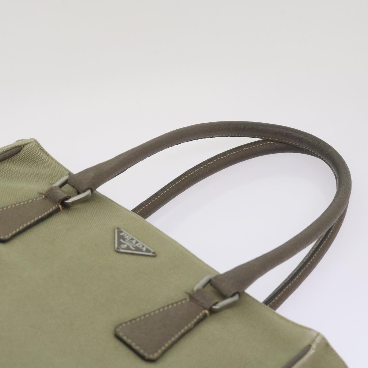 PRADA Hand Bag Canvas Khaki Auth 68681