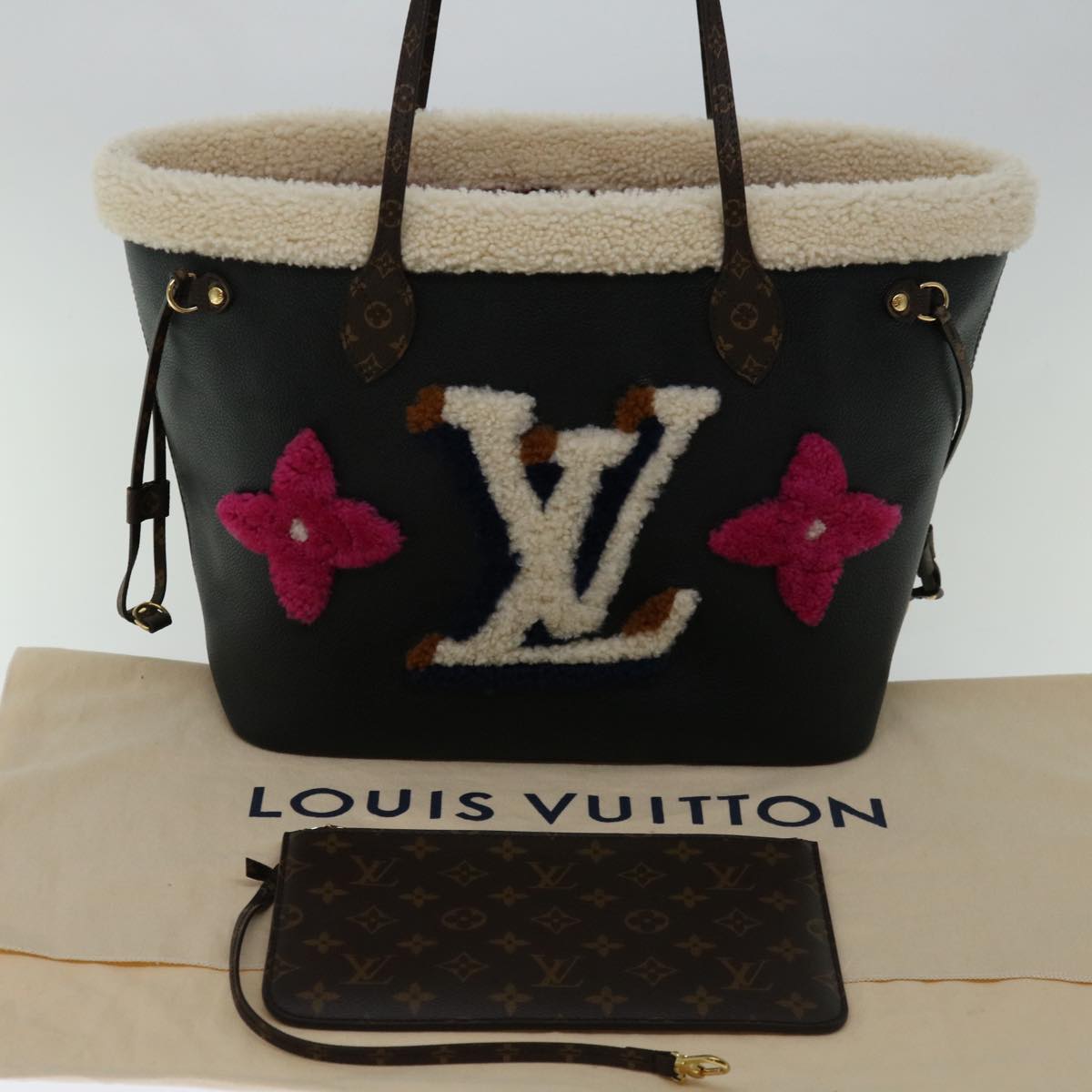 LOUIS VUITTON Monogram Teddy Neverfull MM Tote Bag Black M56960 LV Auth 68691S