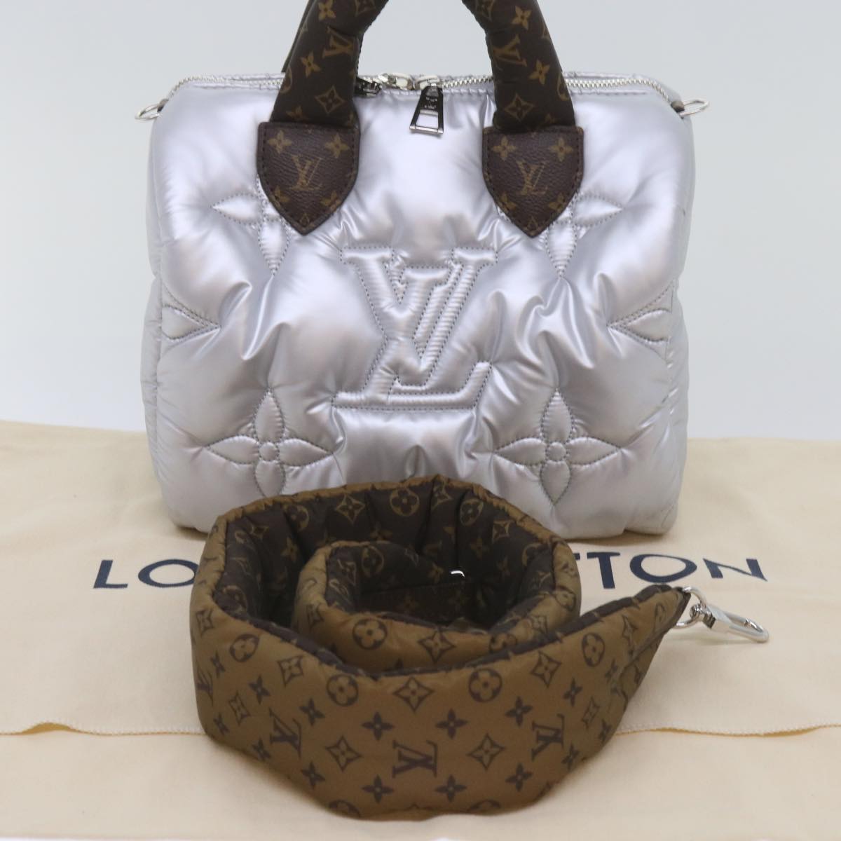 LOUIS VUITTON Linylon Speedy Bandouliere 25 Bag 2way Silver M20973 Auth 68692S