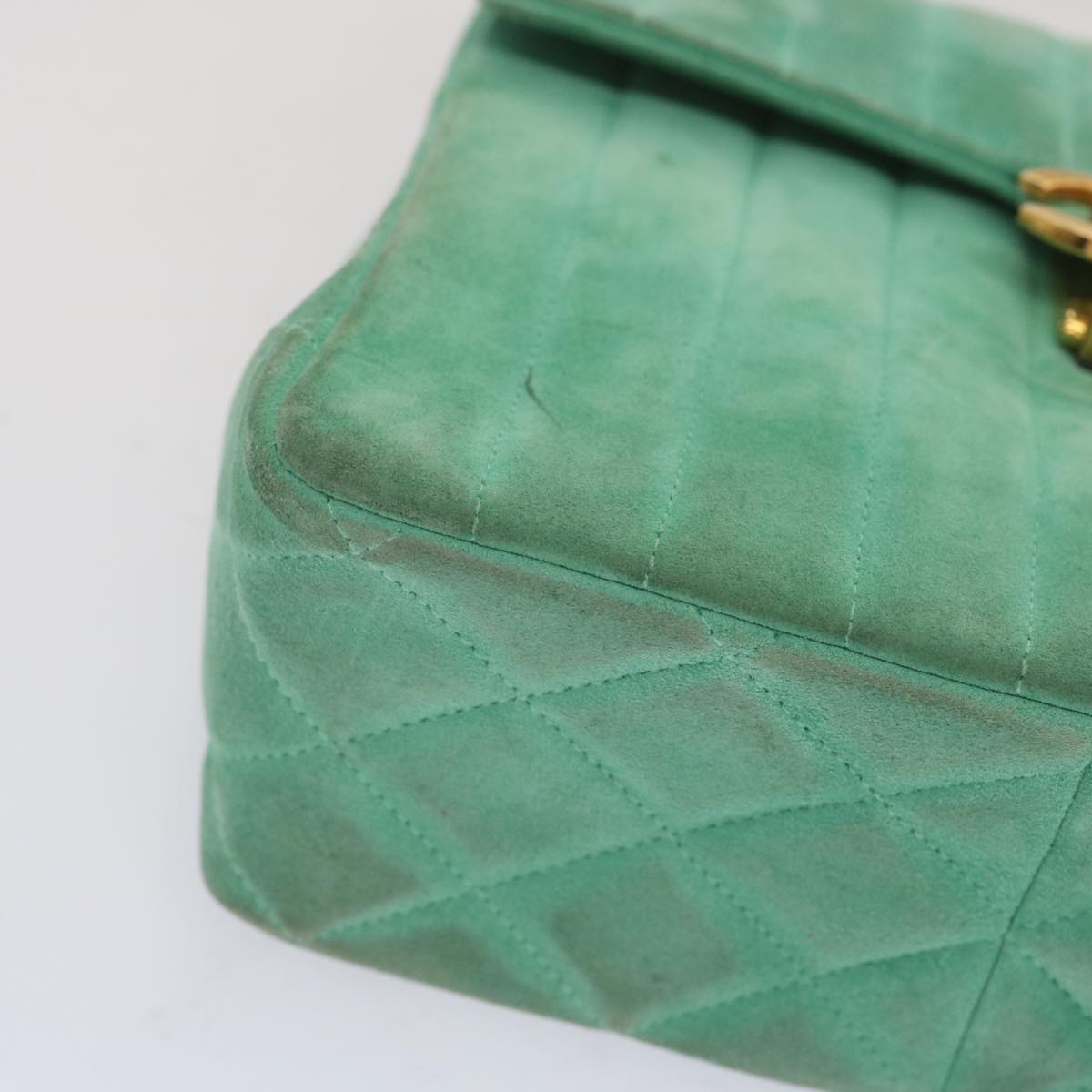 CHANEL Hand Bag Suede Green CC Auth 68731A