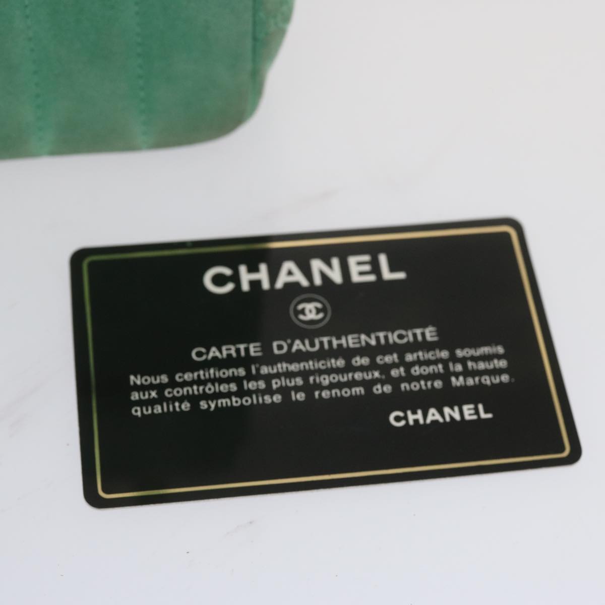 CHANEL Hand Bag Suede Green CC Auth 68731A