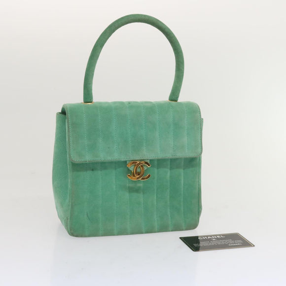CHANEL Hand Bag Suede Green CC Auth 68731SAV
