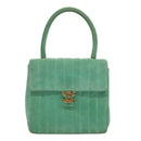 CHANEL Hand Bag Suede Green CC Auth 68731SAV-13